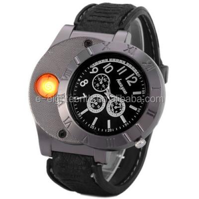 China Unisex Rechargeable Watch Alarm USB Lighter Casual Wristwatch with Windproof Cigarette Flameless Cigar Lighter Watch for sale