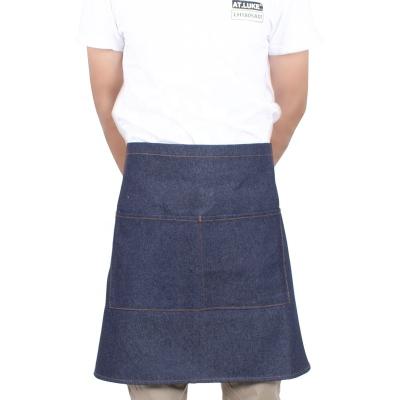 China Easily Cleaned Cotton Denim Half BBQ BBQ Kitchen Apron With Pocket for sale