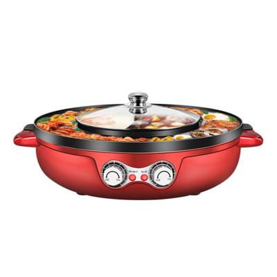 China Height Adjustable 2 In 1 Electric Smokeless Grill Pot Barbecue Machine 42cm Double Electric Hot Temperature Control Split Home BBQ for sale