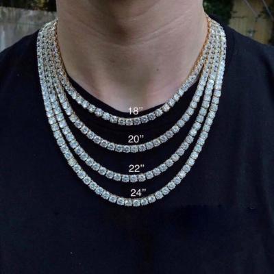 China Custom Hiphop Hiphop 18k Gold Iced Out Diamond Chain Necklace CZ Tennis Necklace For Men And Women for sale