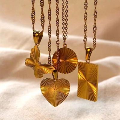 China TRENDY Fashion 18K Gold Plated 316L Stainless Steel Necklace Ins Round Heart Butterfly Pendant Necklace for sale