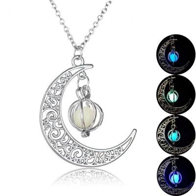 China TRENDY Silver Color Charm Fashion Luminous Pendant Necklace Women Moon Glowing Stone Necklace Jewelry Gifts for sale