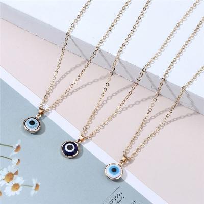 China FASHIONABLE Drop Shipping Hot Selling Trendy Gold Plated Blue Eye Necklace Turkish Eyes Pendant Necklace For Women for sale