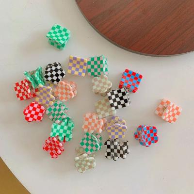 China Japan and Korean Style Color Checkerboard Mini Flower Bear Hairpin Bangs Clip Fashion Girl Hair Accessories Hairpin for sale