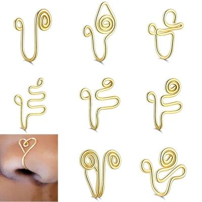 China 2022 Punk Wire Spiral Non Piercing Nose Ring For Women Man Fake Sniff Jewelry Stainless Steel Nose Piercing Cuffs for sale