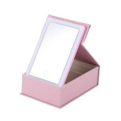 China Lighted Makeup Mirror With led Light  Multi color Customizable  leather  Portable 60 Lights Mirror Foldable Storage Box for sale