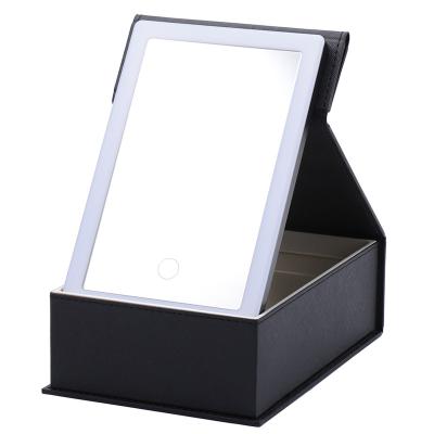 China Lighted Beauty Tools  Multi color Customizable  leather  Portable 60 Lights LED Mirror Foldable Storage Box Makeup Mirror for sale