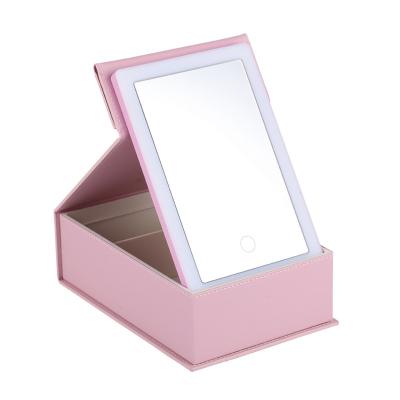 China Lighted China Manufacturer  Multi color Customizable PU Portable 60 Lights With led Light Make up Mirror for sale