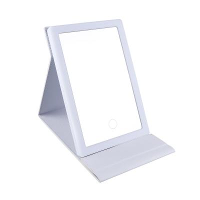 China Lighted Highly cost effective  Ultra Thin Travel Style Customizable  PU Leather Portable vanity mirror with lights for sale