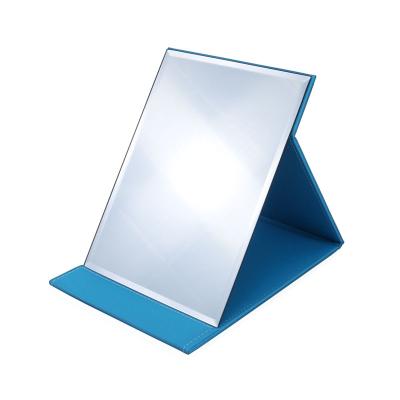 China Personalized Hot Outdoor beauty Sky Blue color Customizable  leather Portable  Foldable  Desktop  Make up Mirror for sale