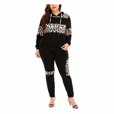 China Plus Size Sports Sweatsuit Breathable Casual Breathable 2 Piece Fit Women Jogging Custom Leopard Print Tracksuit Jogging Suit Set for sale