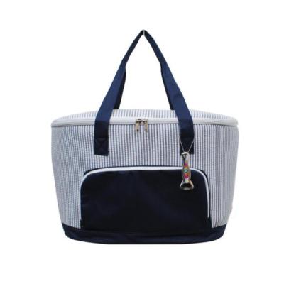 China Customized Picnic Food Storage Bags Customized Lunch Box Tote Cooler Bag Zipper Seersucer Shoulder Tote for sale