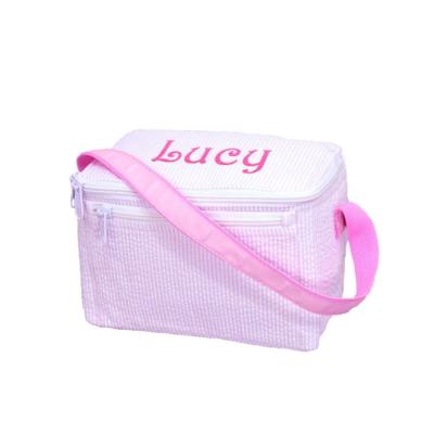 China Customized Picnic Food Storage Bags Customized Cotton Seersucker Insulated Cooler Bag Shoulder Lunch Box Packaging for sale