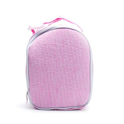 China Customized Picnic Food Storage Bags Customized Pink Seersucer Shoulder Lunch Box Tote Cooler Bag for sale