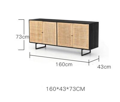 China Vintage Inspired Storage 2 Rack Mid Tier Tv Rack Vintage Rattan Wooden Sideboard Cabinet for sale