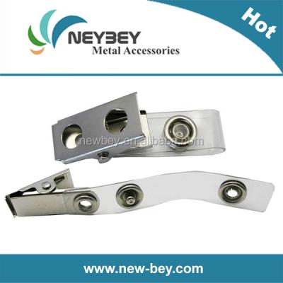 China Metal Clip With PVC Strap Cheap Metal Clip For Pin Badge With Clear Plastic Strap MC206 for sale