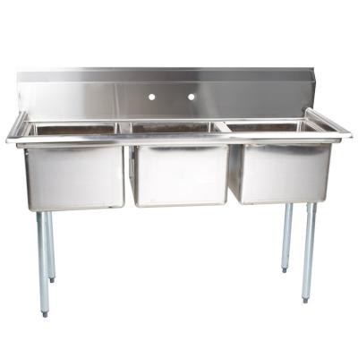 China Freestanding 304 Stainless Steel Commercial Restaurant Industrial Kitchen 3 Components Three Compartment Sink Te koop