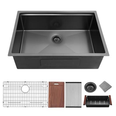 China 32 X 19 Inch Workstation 304 Stainless Steel Kitchen Sink PVD Nano Matte Black for sale