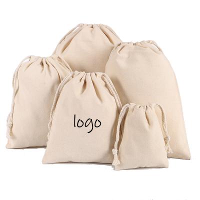 China Plain Natural Logo Reusable Eco-Friendly Cotton Canvas Storage Pouch Dust Bag Custom Shopping Drawstring Bag for sale