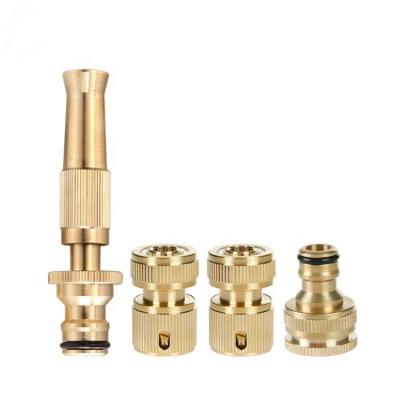 China Variable Flow Control Brass Faucet Connector Spray Nozzle Garden Lawn Water Hose Fitting Set 4Pcs for sale