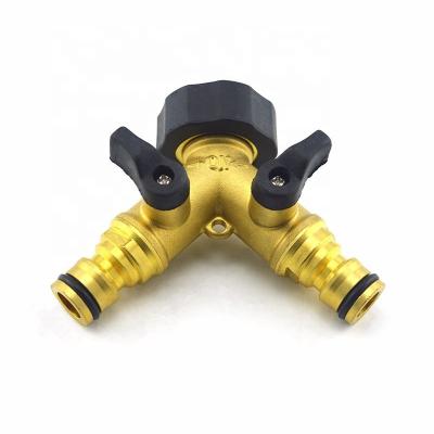 China Y Connector Garden Brass Snap-in Y Hose Connector With Shut Off Valve for sale