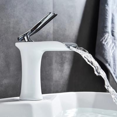 China Chrome Basin Faucet Waterfall Bathroom Vessel Sink Mixer Tap Single Handle Cold Water Metered White Deck Mounted Hot Faucet for sale