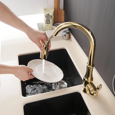 China Sense Faucets Gold Kitchen Faucets Silver Single Handle Pull Out Kitchen Faucet Hole Handle Swivel Degree Single Tap Water Mixer Tap for sale