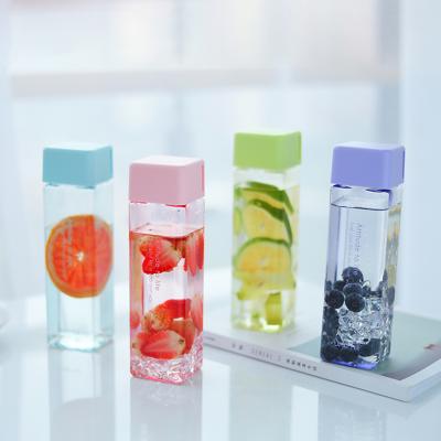 China Viable Portable Transparent Square Water Bottle Plastic Fruit Juice Outdoor Sport Travel My Bottle for sale