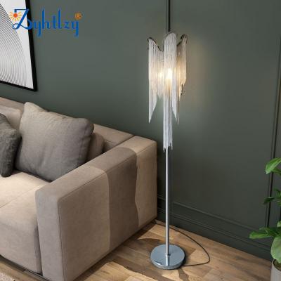 China Lighting Works Designer Modern Creative Tassel Aluminum Chain Floor Lamp Corner Standing Unique Led Floor Light For Hotel Living Room Hotel Bar for sale