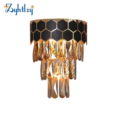 China Luxury Creative Crystal Wall Mounted Lamp Gold Functions Low Price Bedside Modern Black Iron Wall Light For Living Room Bedroom Hotel Home for sale