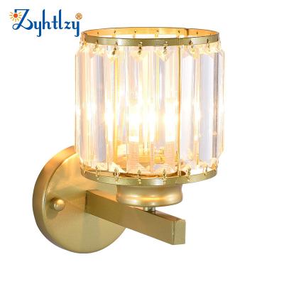 China Lighting Works Hot Selling New Round Bedside Lamp Gold Sconce Wall Crystal Nordic Decorative Black Light For Hotel Aisle Living Room for sale