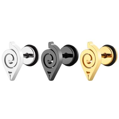 China Anime Peripheral Anime Jewelry NarutoUzumaki Stainless Steel Wire Electrode Cutting Konoha Logo Stud Earrings for sale