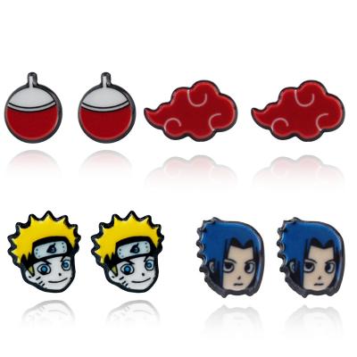 China Comic Customized Cute Anime Peripheral Jewelry NarutoUzumaki Sasuke Cartoon Character Enamel Stud Earrings for sale