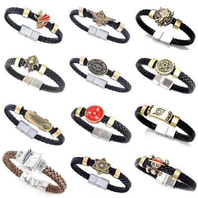 China Vintage Retro Hokage Konoha Uchiha Itachi Death Note Alloy Badge Braided Bracelet Magnetic Bracelet for sale