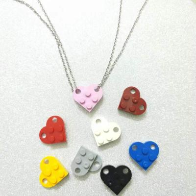 China New Trend BFF Lego Brick Heart Elements Cute Handmade Necklace Friendship 2PCS Pendant Necklace For Couples And Best Friend for sale