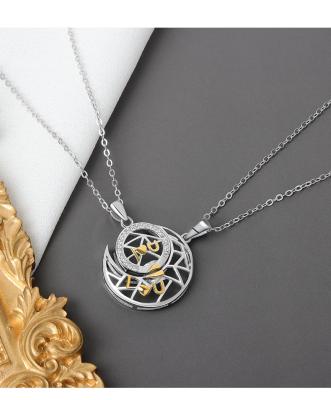 China CLASSIC Gift 2pcs Sun and Moon Magnetic Couples Link Pendant Silver Lover Best Friend Matching Necklace for sale