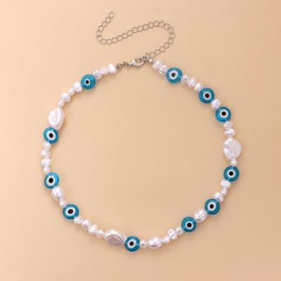 China CLASSIC simple irregular bead evil eye beaded choker personality glass bead blue eye fashionable colorful necklace for women for sale