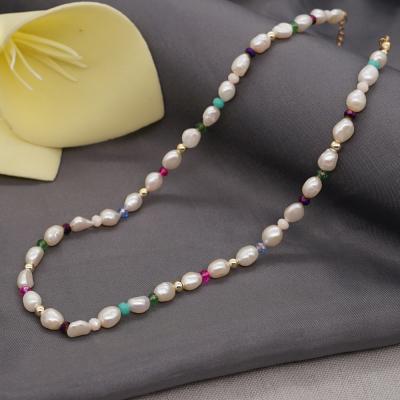 China Fashion bohemian style ethnic handmade natural freshwater pearl glass bead colorful choker necklace for sale