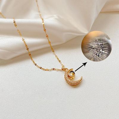 China Anniversary Gift 100 Languages ​​I Love You Projection Clavicle Moon Romantic Necklace Gold Plated Pendant Necklace For Girls for sale