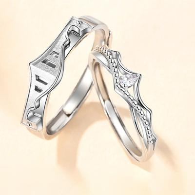 China Valentine's Day Anniversary Gift 925 Sterling Silver Princess and Knight Handmade Inlaid Zircon Wedding Couple Ring for sale