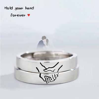 China CLASSIC simple creative design handshake ring adjustable couple pair ring for girlfriend birthday gift for sale