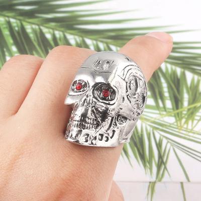 China Punk Bossy Hip Hop Terminator Genesis Metal Skull Ring Skull Ring Halloween Head Hip Hop Gift For Men And Women for sale