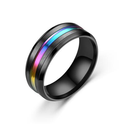 China Simple CLASSIC 8mm Stainless Steel Men's Ring Punk Personality Advanced Contrast Black Color Groove Base Ring For Trendy Men And Women for sale