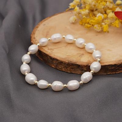 China New Amazon fashion trend CLASSIC natural white round simple freshwater pearl bracelet Basic beaded bracelets for men and women for sale