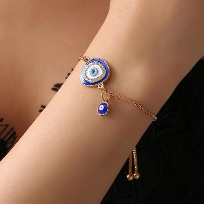 China CLASSIC Islamic Muslim Adjustable Charm Bracelets Evil Eye Enamel Jewelry Micro Insert Zircon Iced Out Bangle For Women And Kids for sale