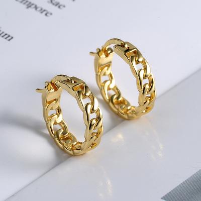 China TRENDY S925 Sterling Silver Gold Plated Minimalist Hip-Hop Circle Cuban Chain Earrings for Women and Men for sale