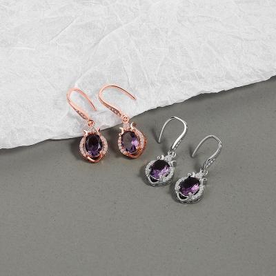 China CLASSIC Drop-shaped Purple Temperament Diamond Hook Rose Gold Claw Set Wild Zirconia Earring For Women for sale