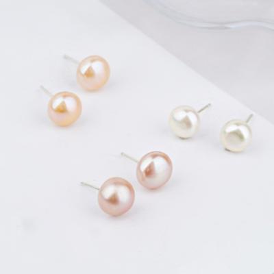 China Sterling Silver Natural Freshwater Women's 925 Pearl 8mm Simple Elegant Round Pearl Stud Earring for sale