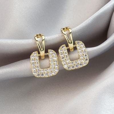 China Fashion 2021 Fashion News Full Diamond Gold Earrings S925 Silver Square Needle Earrings Female Jewelry Gift for sale