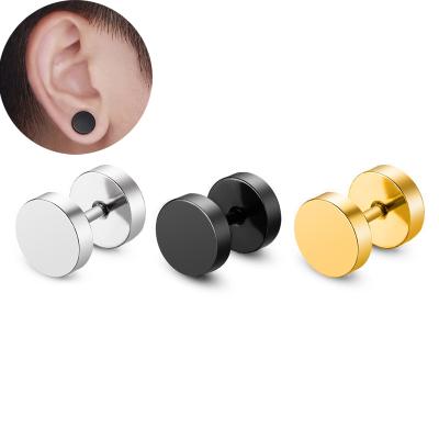 China Hip Hop Fashion Titanium Barbell Stainless Steel Barbell Stainless Steel Barbell Screw Stud Earrings Round 3-12mm Steel Rock Earring Pin Earring For Men for sale